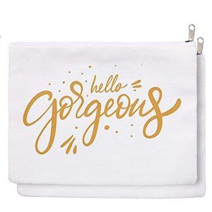 NWOT Women’s Makeup Accessory White Cosmetic Bag With Fun Saying-Hello Gorgeous
